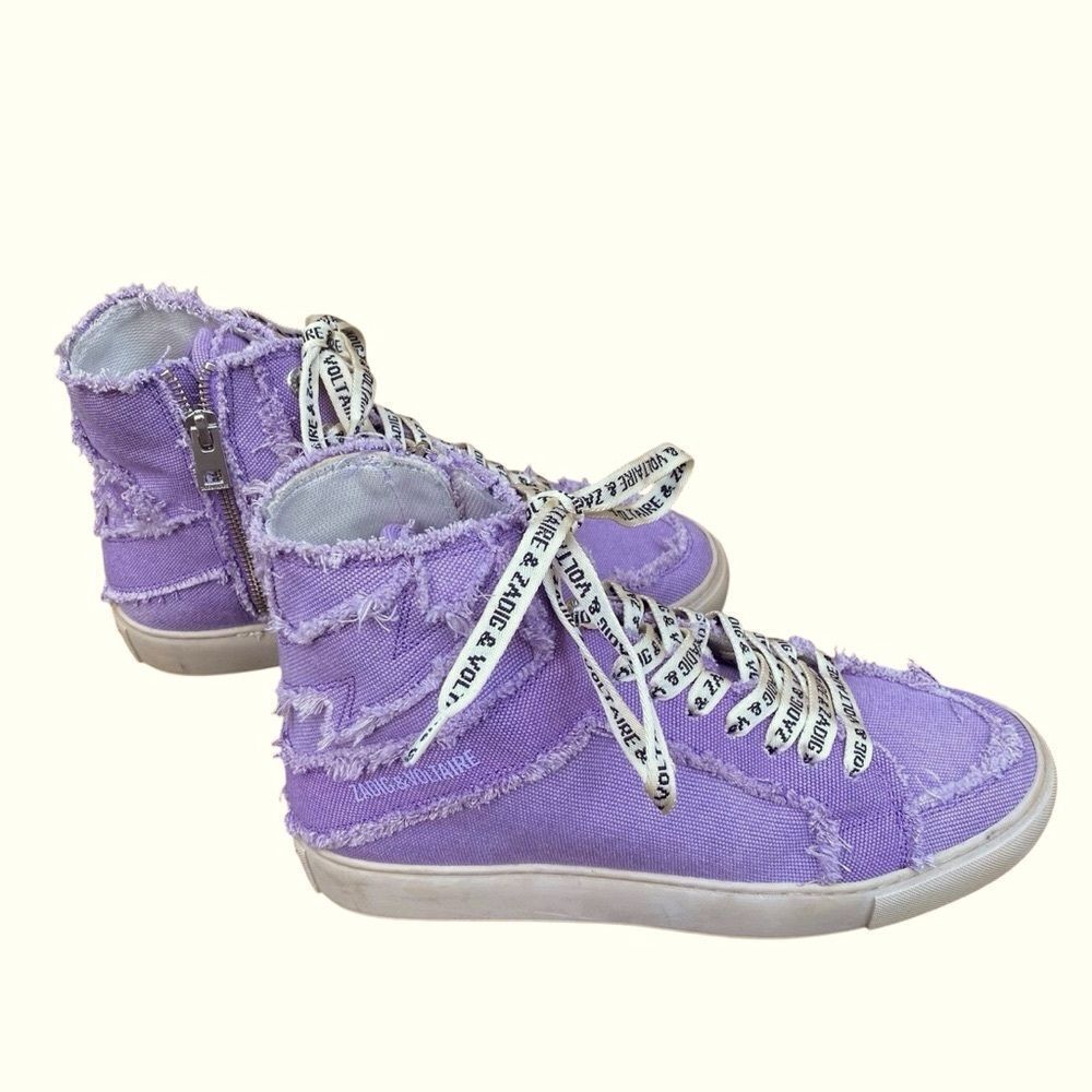 Zadig & Voltaire High Flash Purple/Lilac Canvas High Top Sneakers EU38/US 7-7.5 - Picture 7 of 16